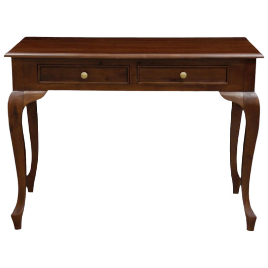 STEWART QUEEN ANN STYLE SOLID MAHOGANY DESK 2 DRAWERS 105CM IN MAHOGANY COLOUR - MyChocolateWood