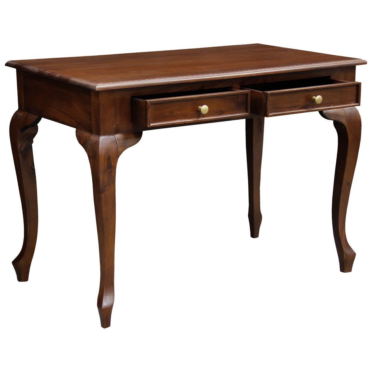 STEWART QUEEN ANN STYLE SOLID MAHOGANY DESK 2 DRAWERS 105CM IN MAHOGANY COLOUR - MyChocolateWood