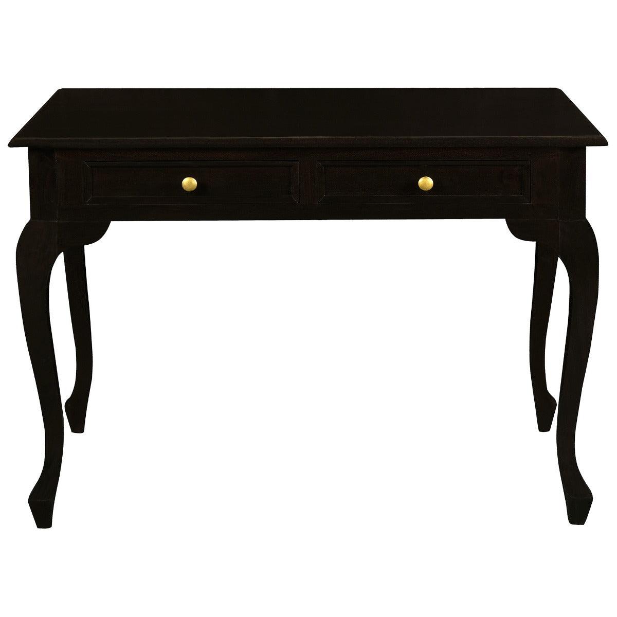 STEWART QUEEN ANN STYLE SOLID MAHOGANY DESK 2 DRAWERS IN CHOCOLATE COLOUR 105CM - MyChocolateWood