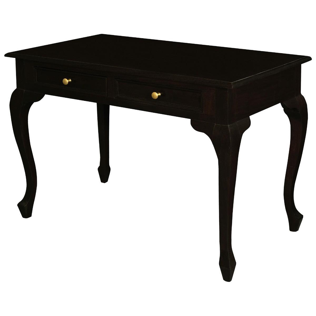 STEWART QUEEN ANN STYLE SOLID MAHOGANY DESK 2 DRAWERS IN CHOCOLATE COLOUR 105CM - MyChocolateWood