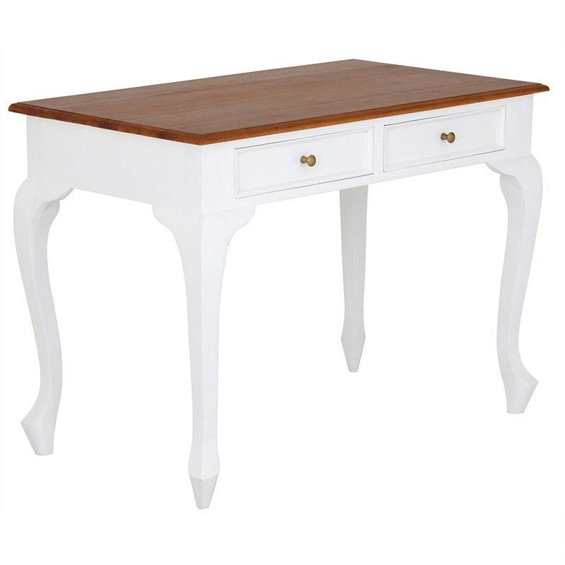 STEWART QUEEN ANN STYLE SOLID MAHOGANY DESK 2 DRAWERS WHITE/CARAMEL - MyChocolateWood