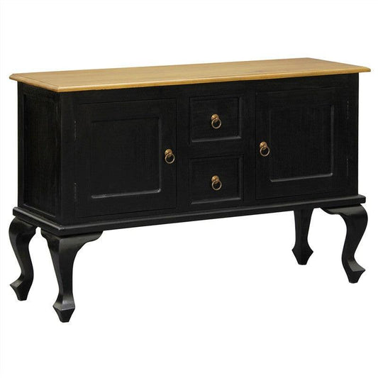 STEWART QUEEN ANN STYLE SOLID MAHOGANY SOFA TABLE 2 DOORS 2 DRAWERS BLACK/CARAMEL 130CM - MyChocolateWood