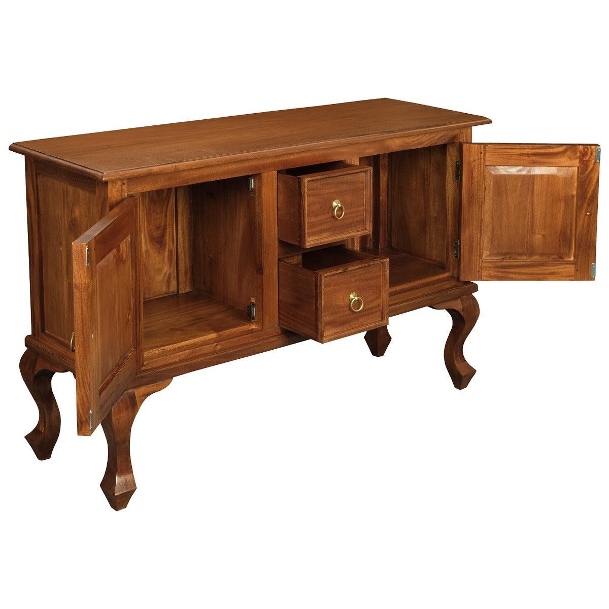 STEWART QUEEN ANN STYLE SOLID MAHOGANY SOFA TABLE 2 DOORS & 2 DRAWERS IN LIGHT PECAN 130CM - MyChocolateWood