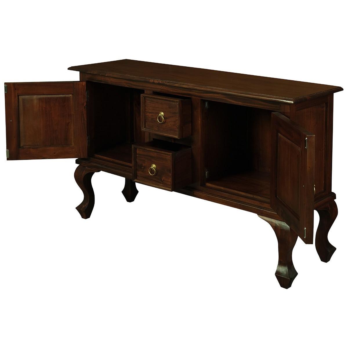 STEWART QUEEN ANN STYLE SOLID MAHOGANY SOFA TABLE IN MAHOGANY COLOUR 2 DOORS 2 DRAWERS 130CM - MyChocolateWood