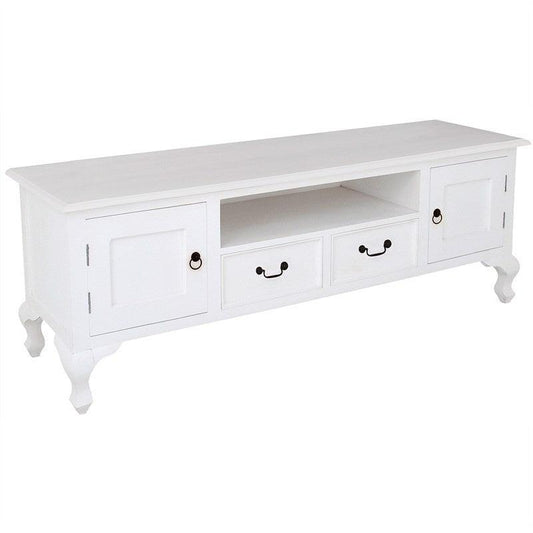 STEWART QUEEN ANN STYLE SOLID MAHOGANY TV UNIT 2 DOORS 2 DRAWERS IN SOLID WHITE 180 CM - MyChocolateWood