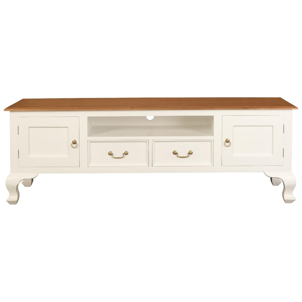 STEWART QUEEN ANN STYLE SOLID MAHOGANY TV UNIT 2 DOORS 2 DRAWERS WHITE/CARAMEL - MyChocolateWood
