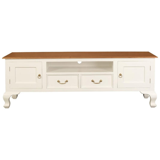 STEWART QUEEN ANN STYLE SOLID MAHOGANY TV UNIT 2 DOORS 2 DRAWERS WHITE/CARAMEL - MyChocolateWood