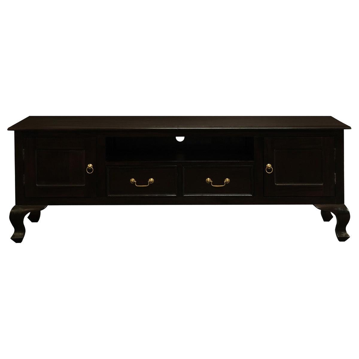 STEWART QUEEN ANN STYLE SOLID MAHOGANYTV ENTERTAINMENT UNIT 2 DOORS 2 DRAWERS CHOCOLATE 180CM - MyChocolateWood