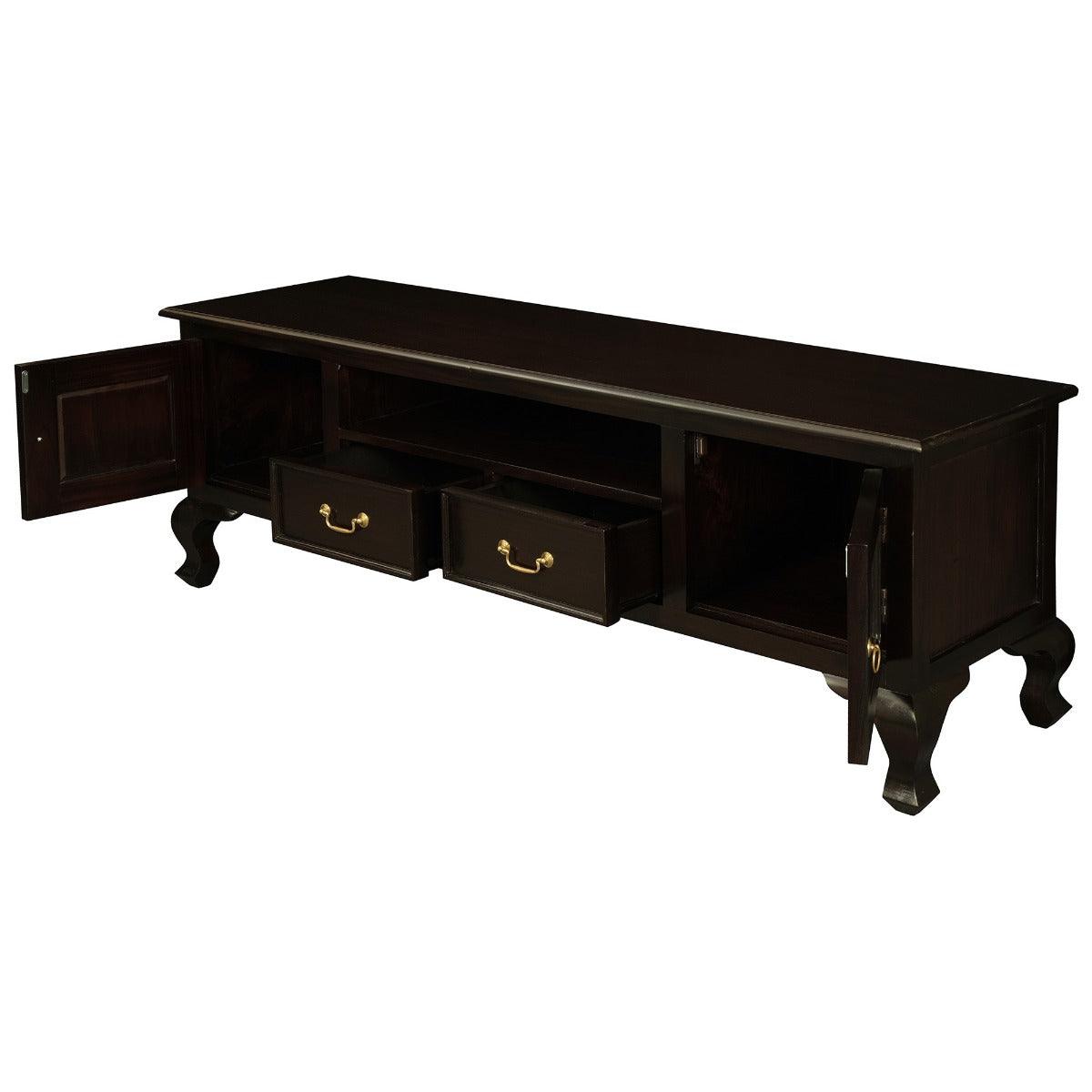 STEWART QUEEN ANN STYLE SOLID MAHOGANYTV ENTERTAINMENT UNIT 2 DOORS 2 DRAWERS CHOCOLATE 180CM - MyChocolateWood