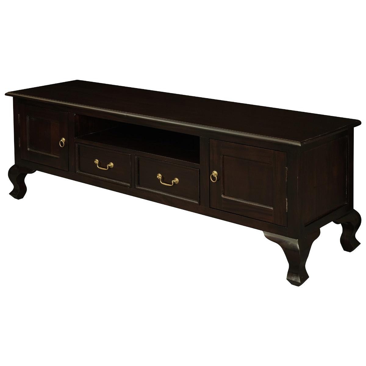 STEWART QUEEN ANN STYLE SOLID MAHOGANYTV ENTERTAINMENT UNIT 2 DOORS 2 DRAWERS CHOCOLATE 180CM - MyChocolateWood