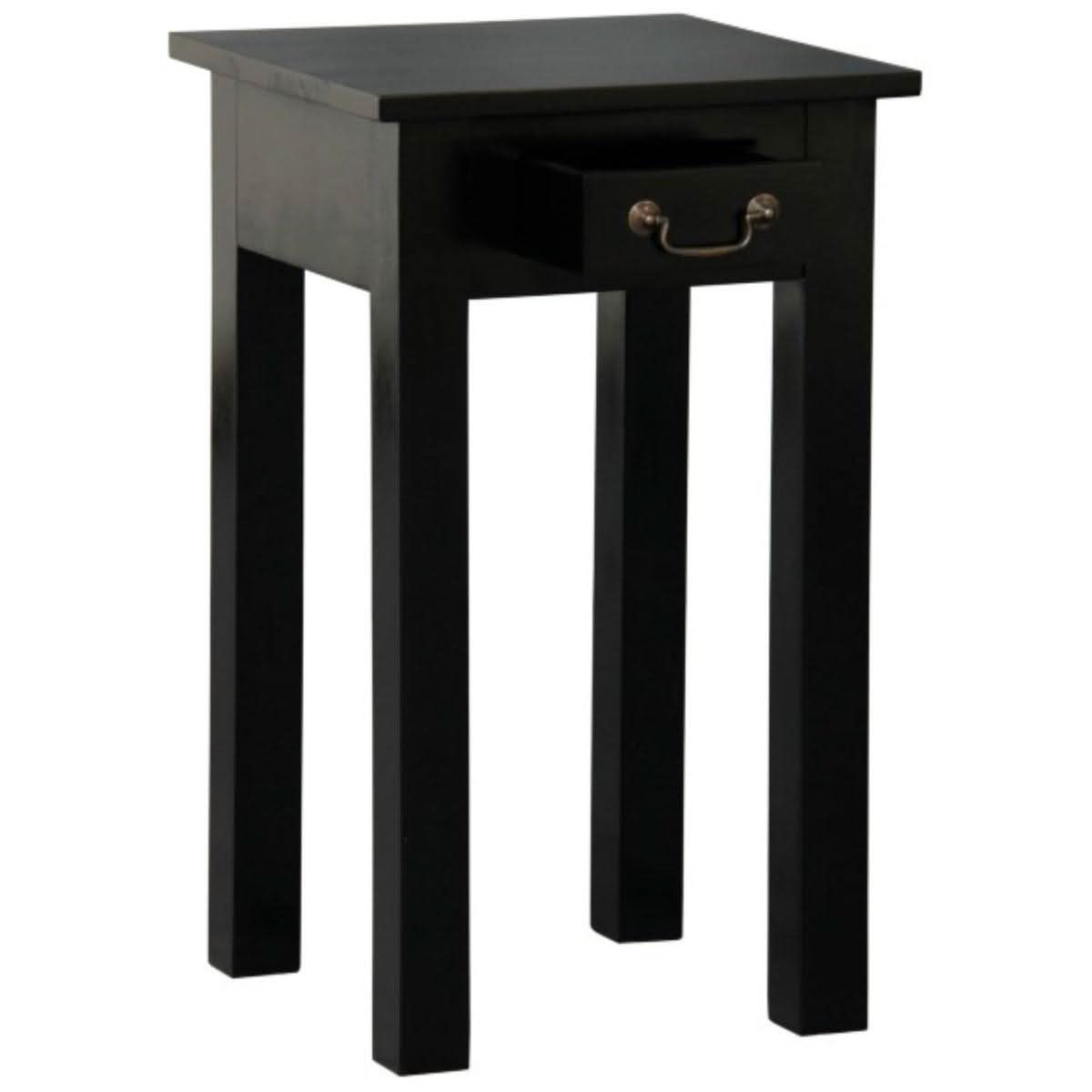STRAIGHT LEG SIDE TABLE IN SOLID MAHOAGNY WITH 1 SINGLE DRAW - BLACK - MyChocolateWood