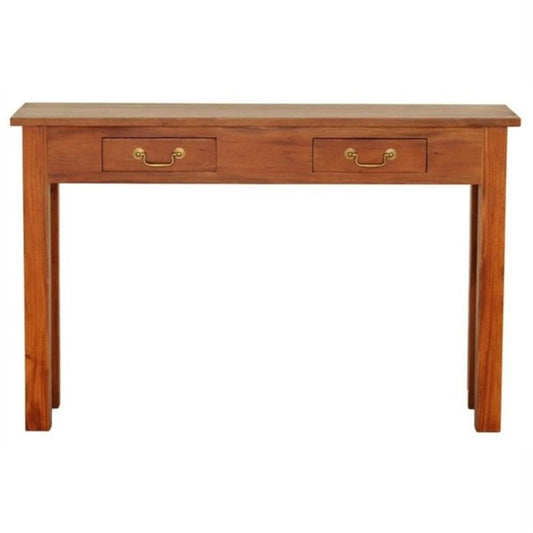 STRAIGHT LEG SOLID MAHOGANY TIMBER CONSOLE TABLE/HALL TABLE WITH 2 DRAWERS IN LIGHT PECAN 120CM - MyChocolateWood