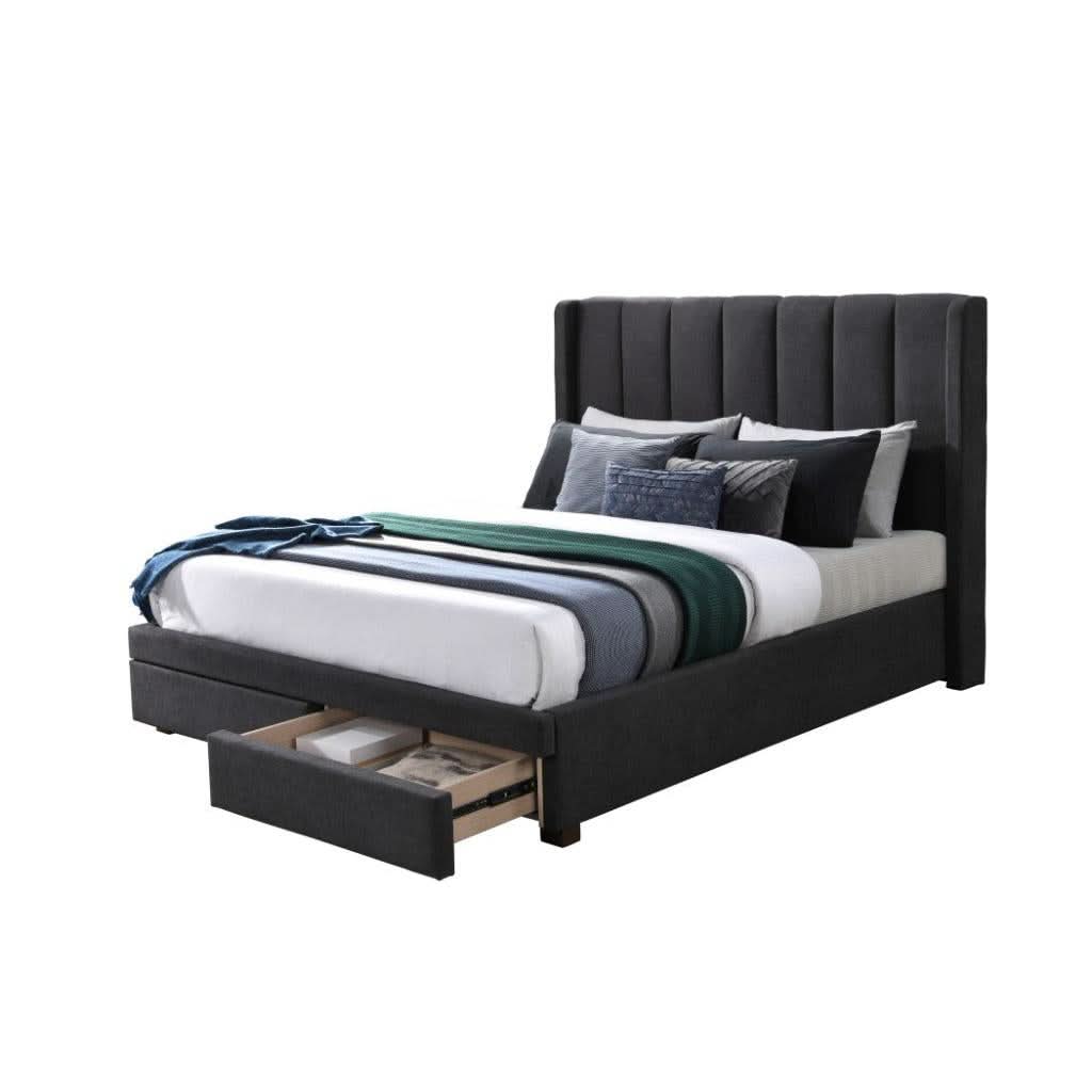 SURRI FABRIC QUEEN BED 2 DRAWERS IN LICORICE - MyChocolateWood