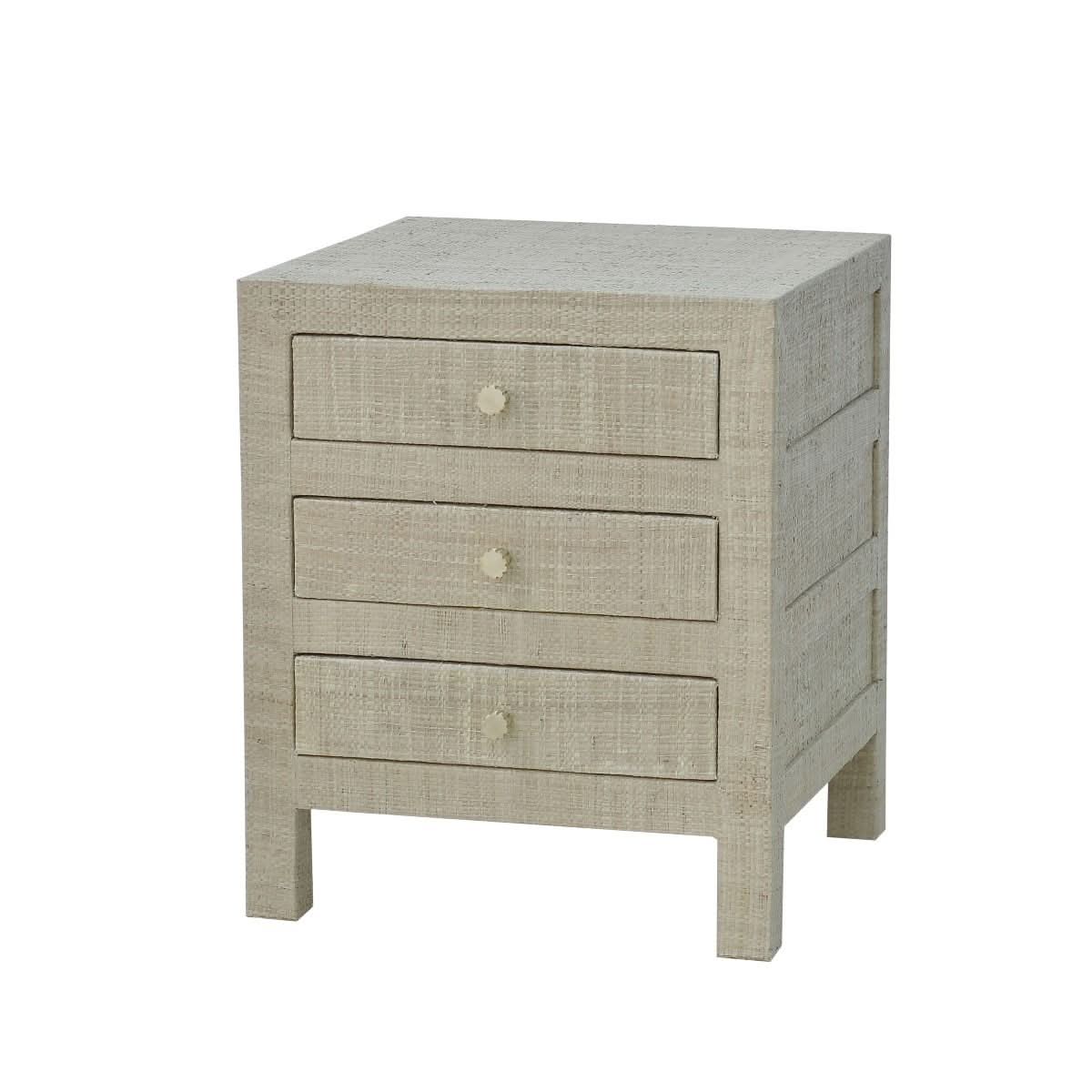 SWANN MAHOGANY FRAME RAFFIA 3 DRAWER BEDSIDE TABLE NIGHTSTAND END TABLE - MyChocolateWood