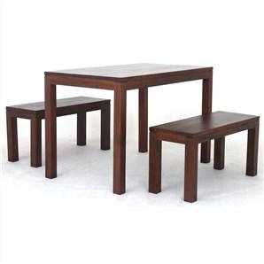 TANAKA 120CM SOLID MAHOGANY DINING TABLE + 2 BENCHES IN MAHOGANY - MyChocolateWood
