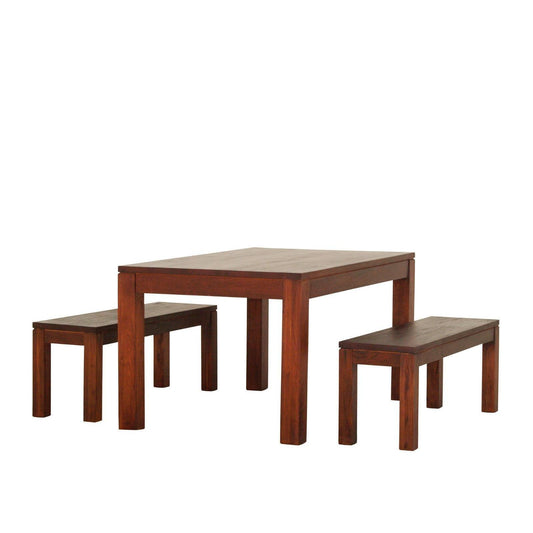 TANAKA 180CM SOLID MAHOGANY DINING TABLE + 2 BENCHES IN MAHOGANY - MyChocolateWood