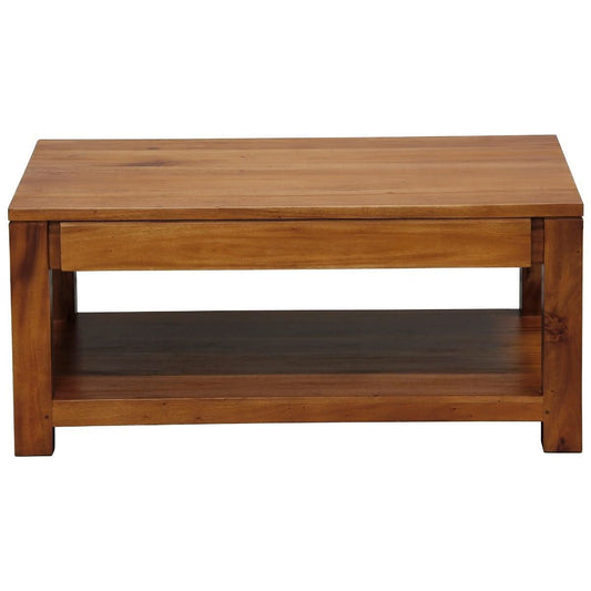 TANAKA SOLID MAHOGANY 2 DRAWERS DOUBLE FACED MAHOGANY COFFEE TABLE IN LIGHT PECAN - MyChocolateWood