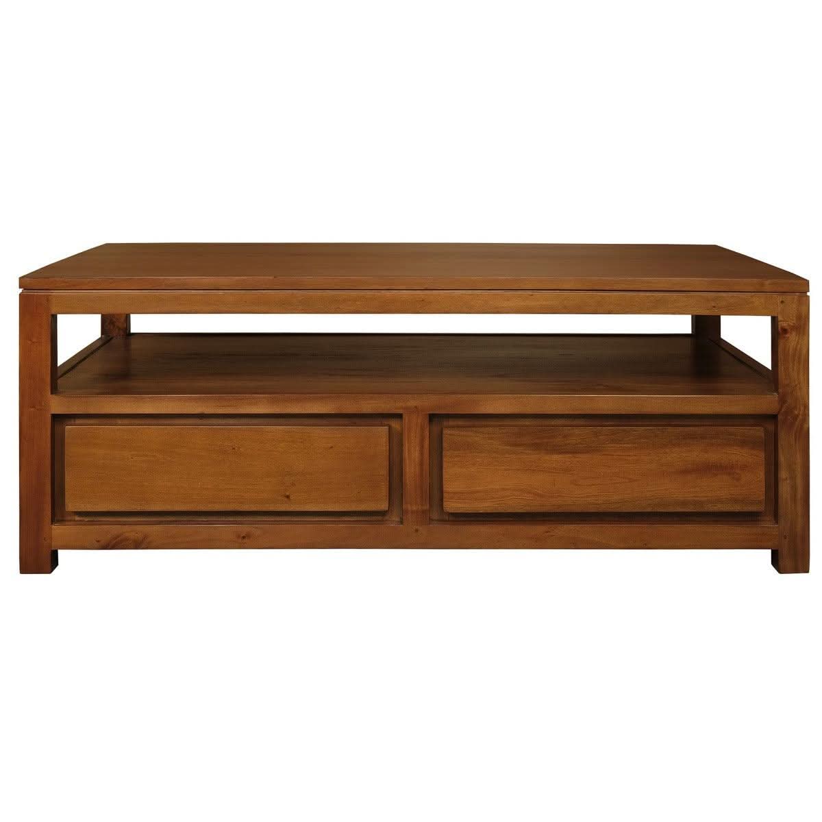 TANAKA SOLID MAHOGANY 4 DRAWERS MAHOGANY COFFEE TABLE IN LIGHT PECAN - MyChocolateWood