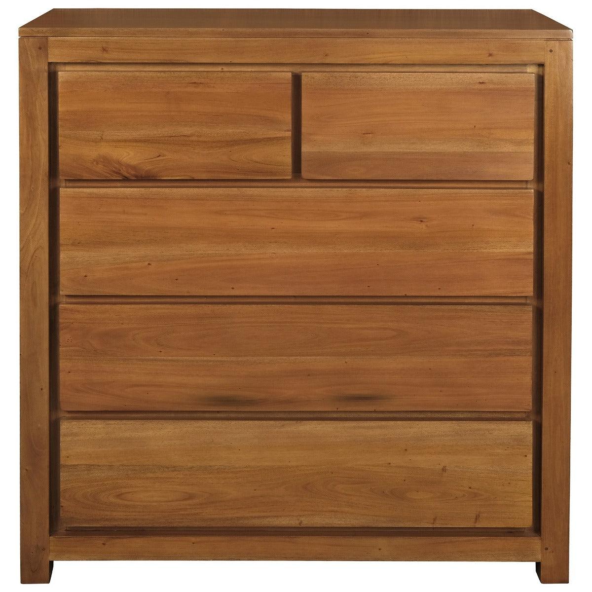 TANAKA SOLID MAHOGANY 5 DRAWERS TALLBOY IN LIGHT PECAN - MyChocolateWood
