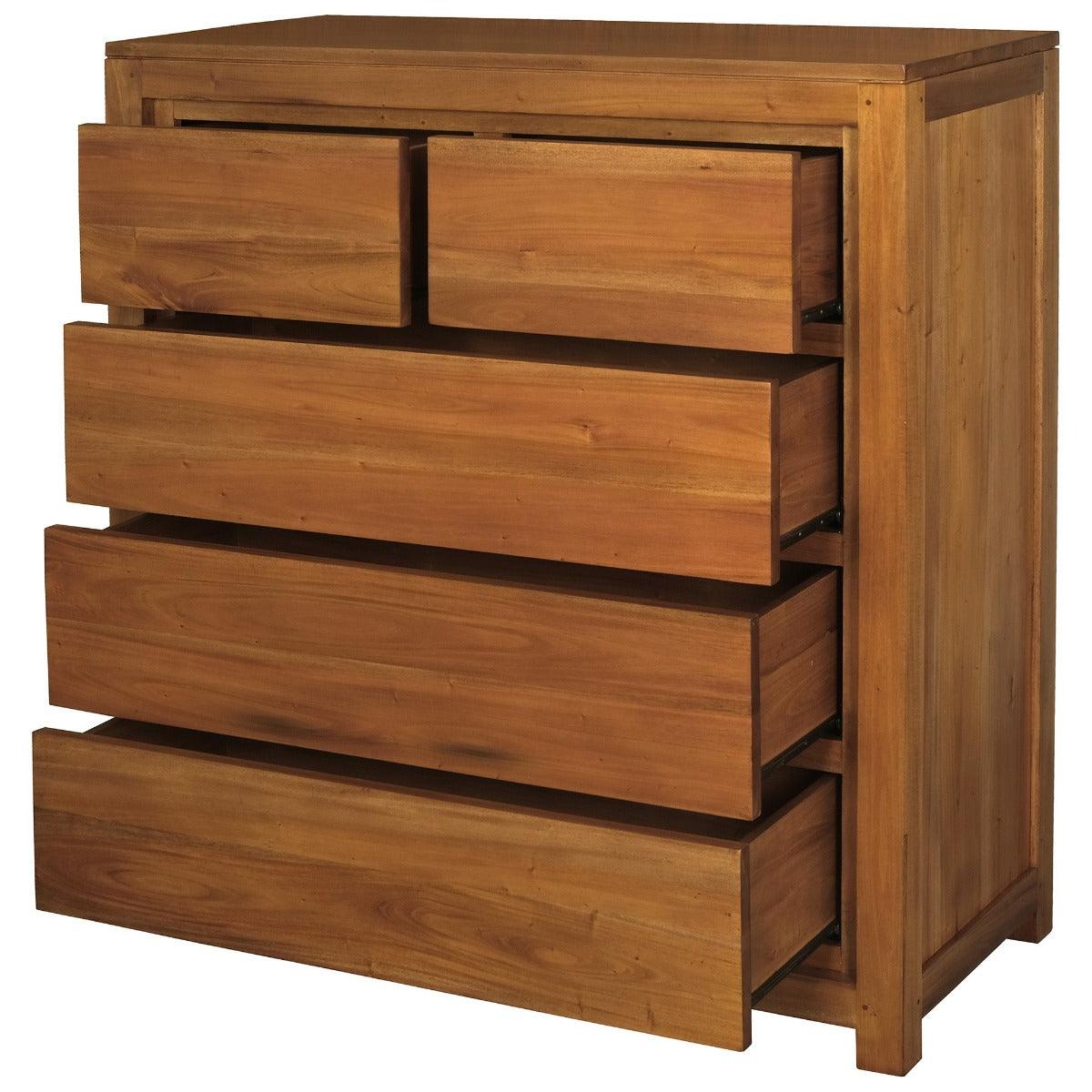 TANAKA SOLID MAHOGANY 5 DRAWERS TALLBOY IN LIGHT PECAN - MyChocolateWood