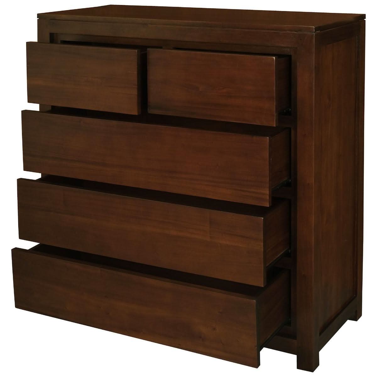 TANAKA SOLID MAHOGANY 5 DRAWERS TALLBOY IN MAHOGANY - MyChocolateWood