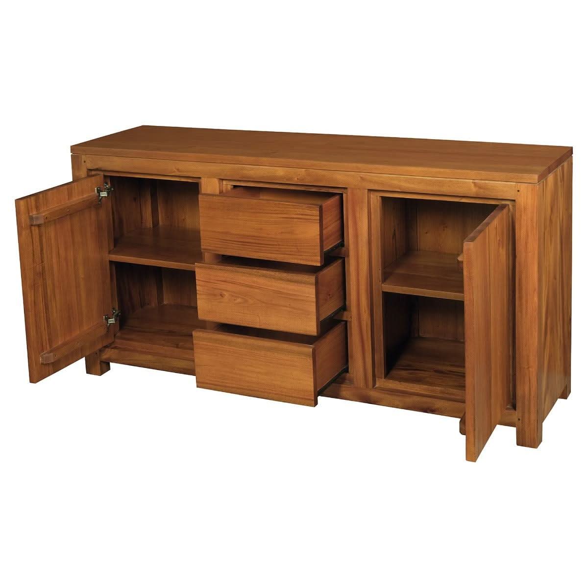 TANAKA SOLID MAHOGANY BUFFET WITH 2 DOORS & 3 DRAWERS IN LIGHT PECAN FINISH - MyChocolateWood