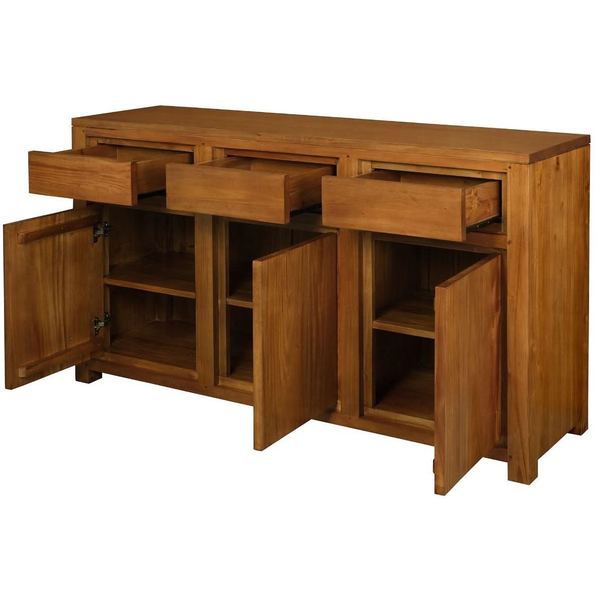 TANAKA SOLID MAHOGANY BUFFET WITH 3 DOORS & DRAWERS IN LIGHT PECAN FINISH - MyChocolateWood
