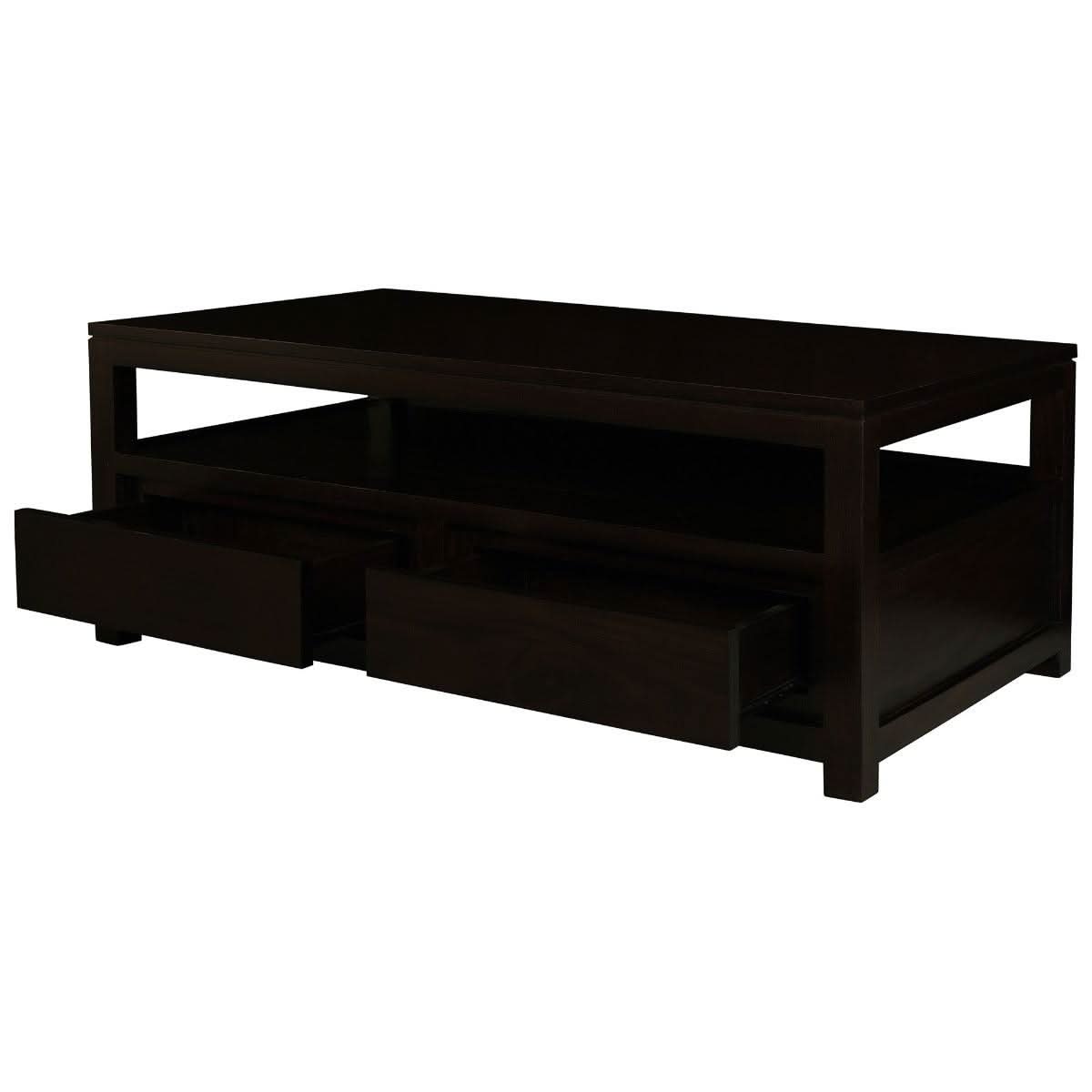 TANAKA SOLID MAHOGANY COFFEE TABLE - 4 DRAWERS - IN CHOCOLATE COLOUR - MyChocolateWood