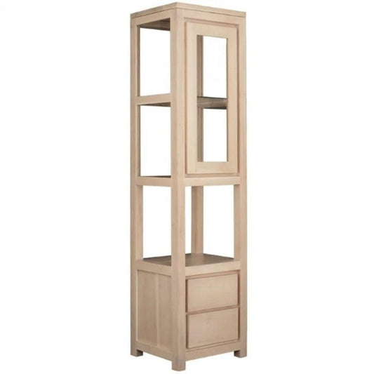 TANAKA SOLID MAHOGANY DISPLAY CABINET 1 DOOR & 2 DRAWERS IN WHITEWASH - MyChocolateWood