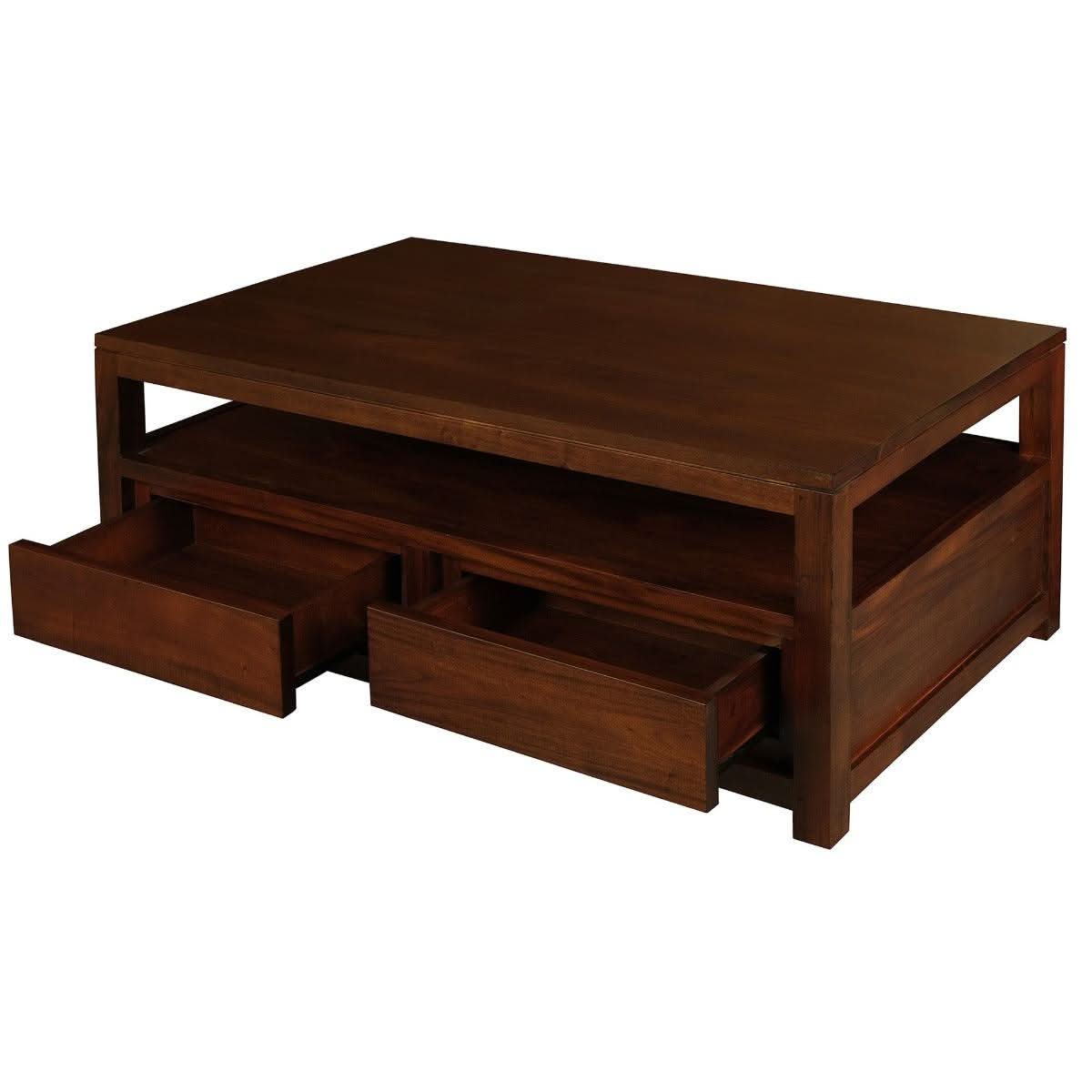 TANAKA SOLID MAHOGANY MAHOGANY COFFEE TABLE 4 DRAWERS IN MAHOGANY COLOUR - MyChocolateWood