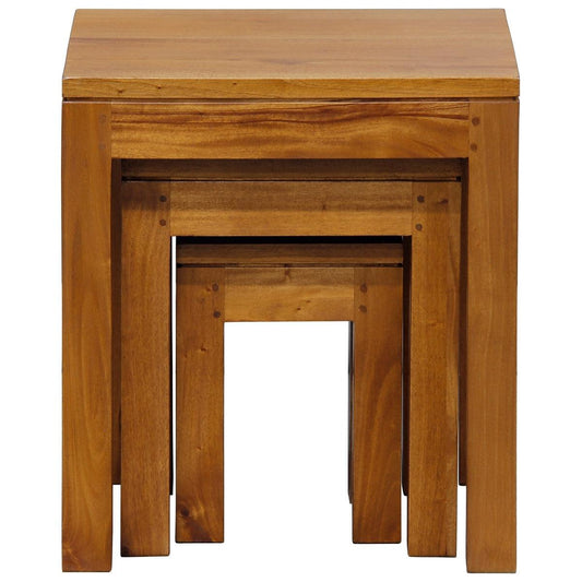 TANAKA SOLID MAHOGANY NEST OF TABLES/SET OF 3 SMALL SOLID MAHOGANY TABLES IN LIGHT PECAN - MyChocolateWood