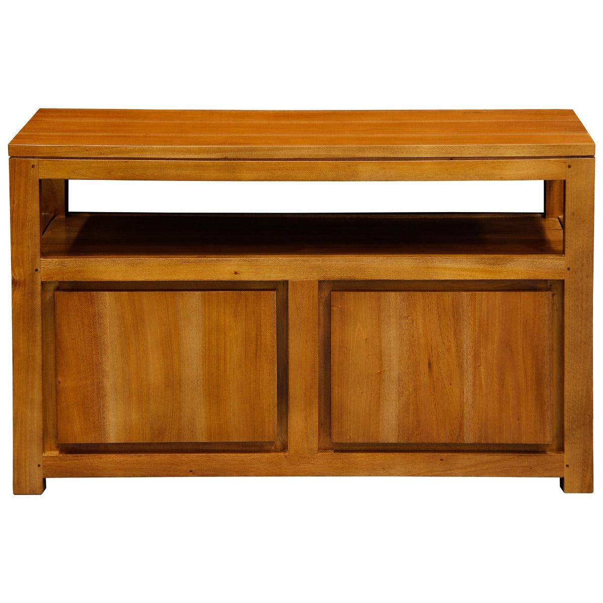 TANAKA SOLID MAHOGANY SMALL TV UNIT WITH 2 DOORS IN LIGHT PECAN - MyChocolateWood