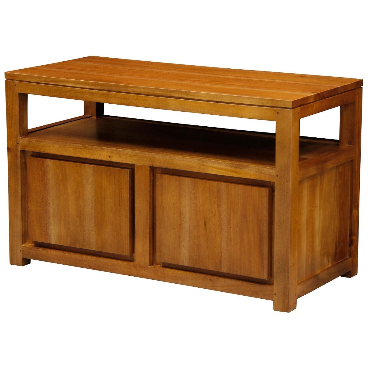 TANAKA SOLID MAHOGANY SMALL TV UNIT WITH 2 DOORS IN LIGHT PECAN - MyChocolateWood