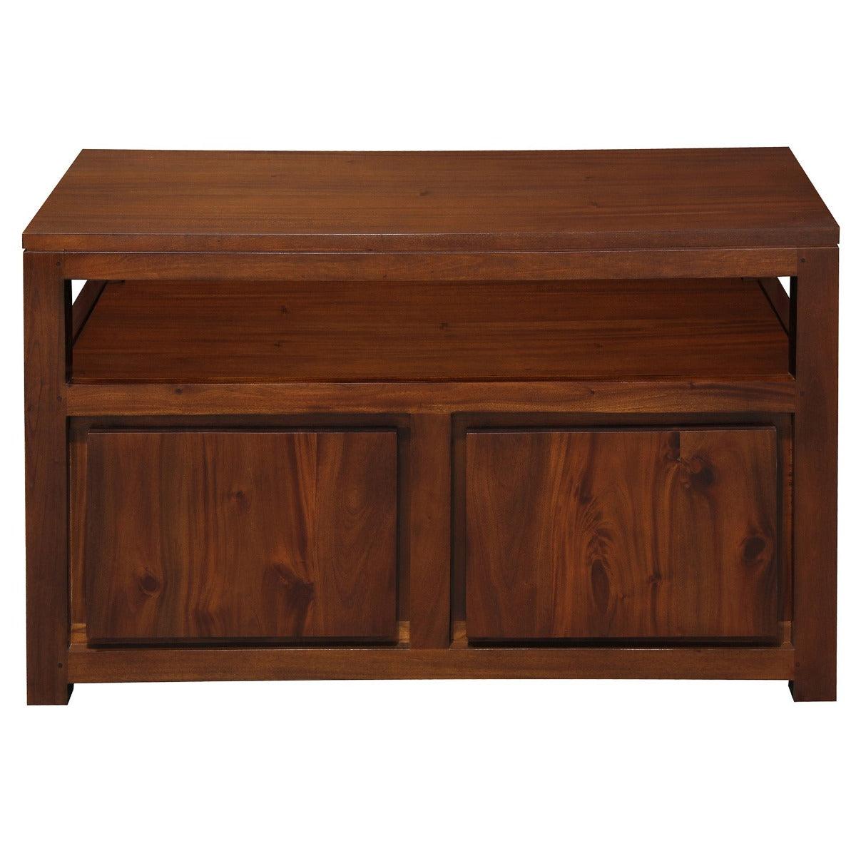 TANAKA SOLID MAHOGANY SMALL TV UNIT WITH 2 DOORS IN MAHOGANY COLOUR 97CM - MyChocolateWood