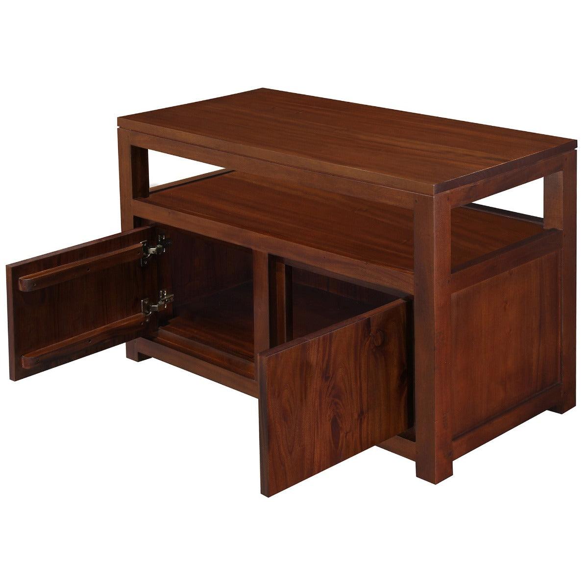 TANAKA SOLID MAHOGANY SMALL TV UNIT WITH 2 DOORS IN MAHOGANY COLOUR 97CM - MyChocolateWood