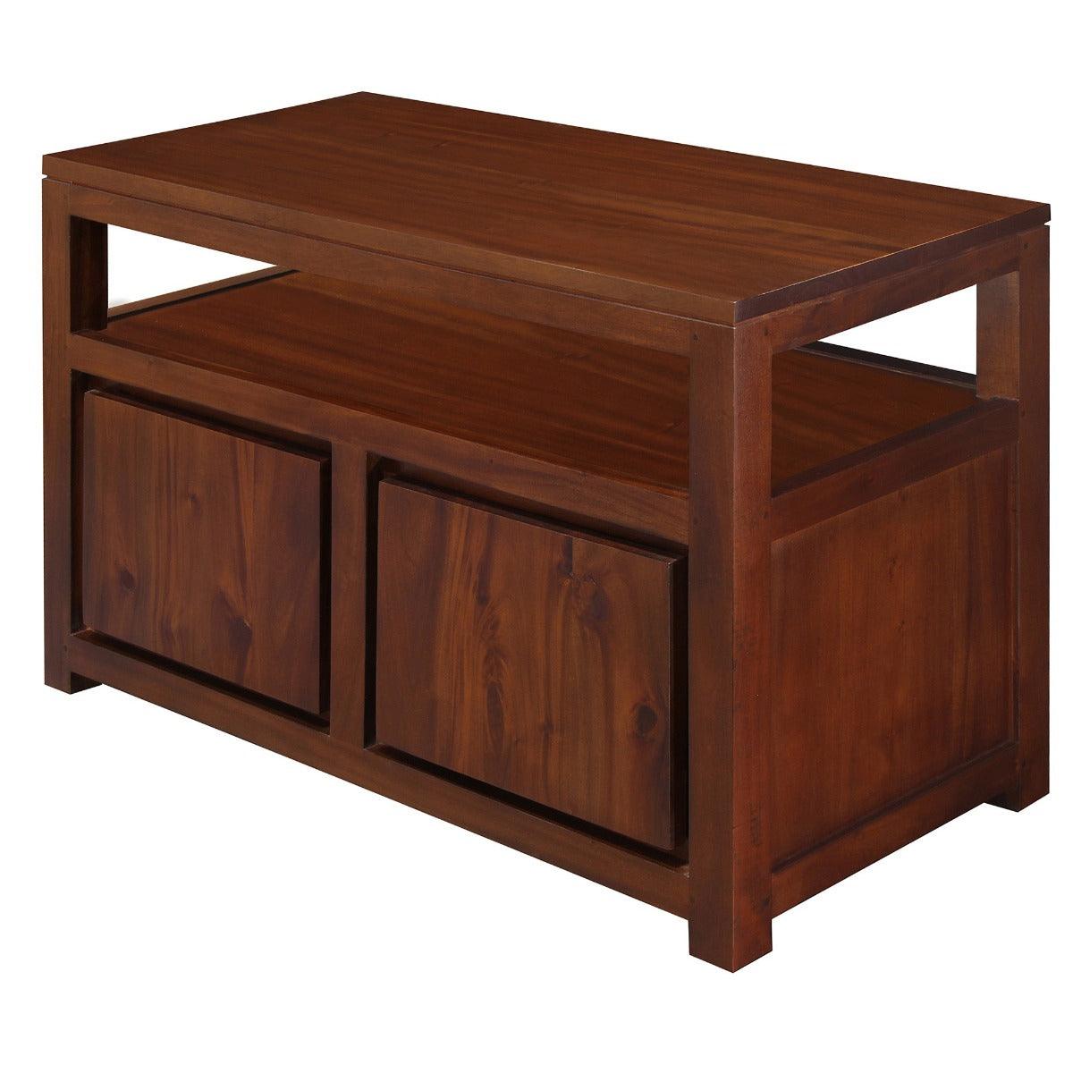 TANAKA SOLID MAHOGANY SMALL TV UNIT WITH 2 DOORS IN MAHOGANY COLOUR 97CM - MyChocolateWood