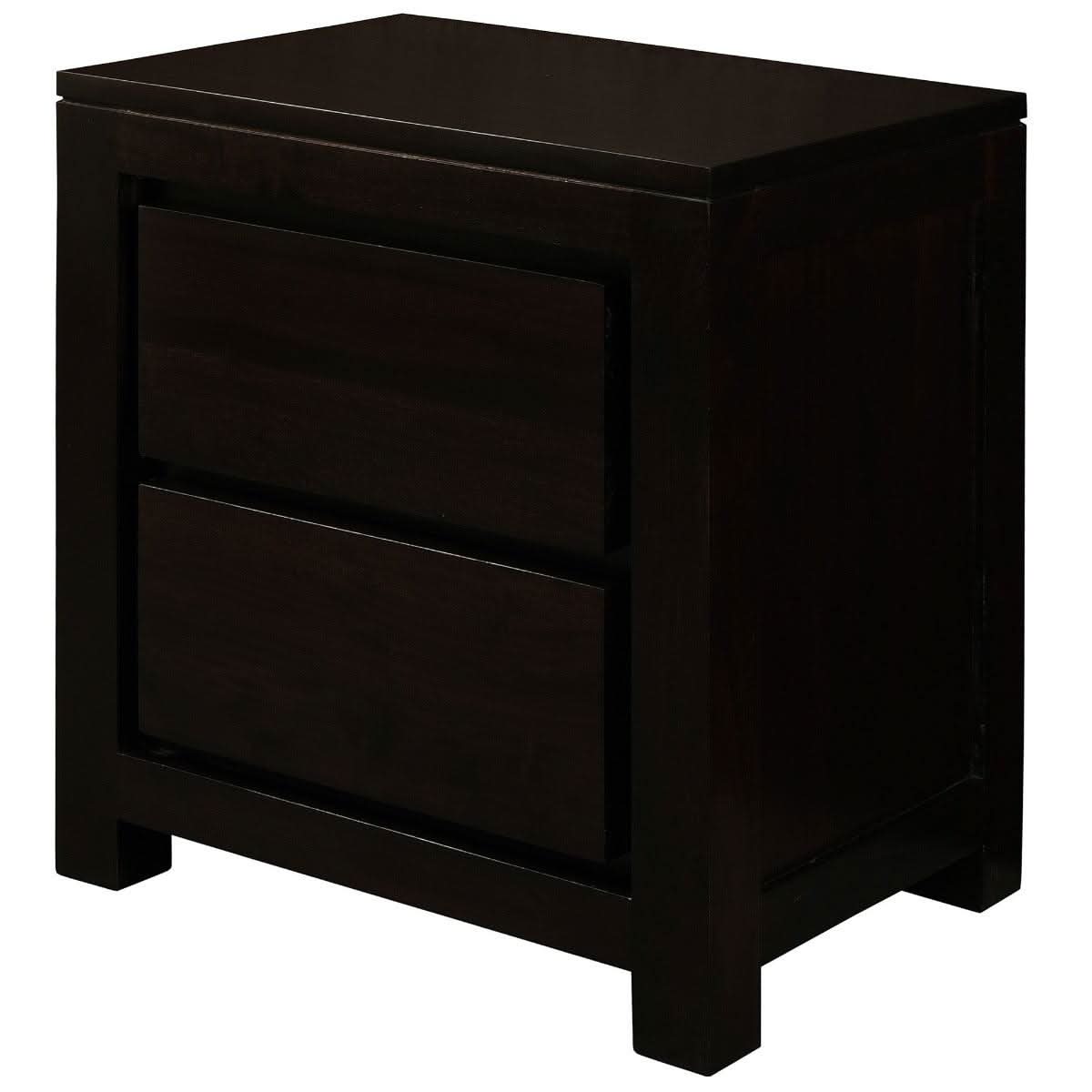 TANAKA SOLID MAHOGANY TIMBER BEDSIDE TABLE WITH 2 DRAWERS IN CHOCOLATE - MyChocolateWood
