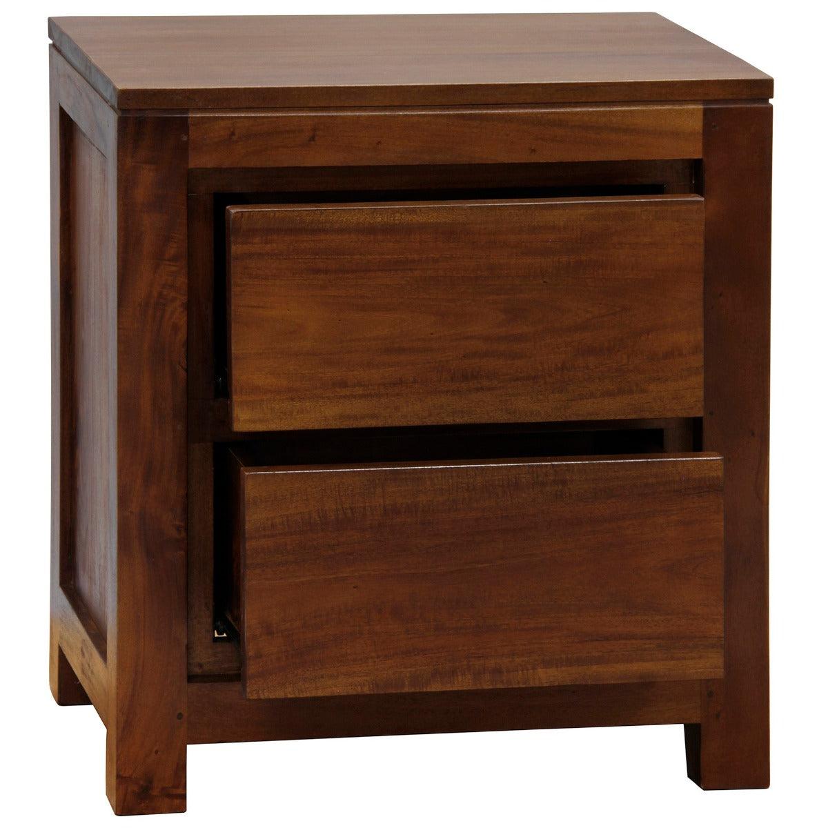 TANAKA SOLID MAHOGANY TIMBER BEDSIDE TABLE WITH 2 DRAWERS IN MAHOGANY COLOUR - MyChocolateWood