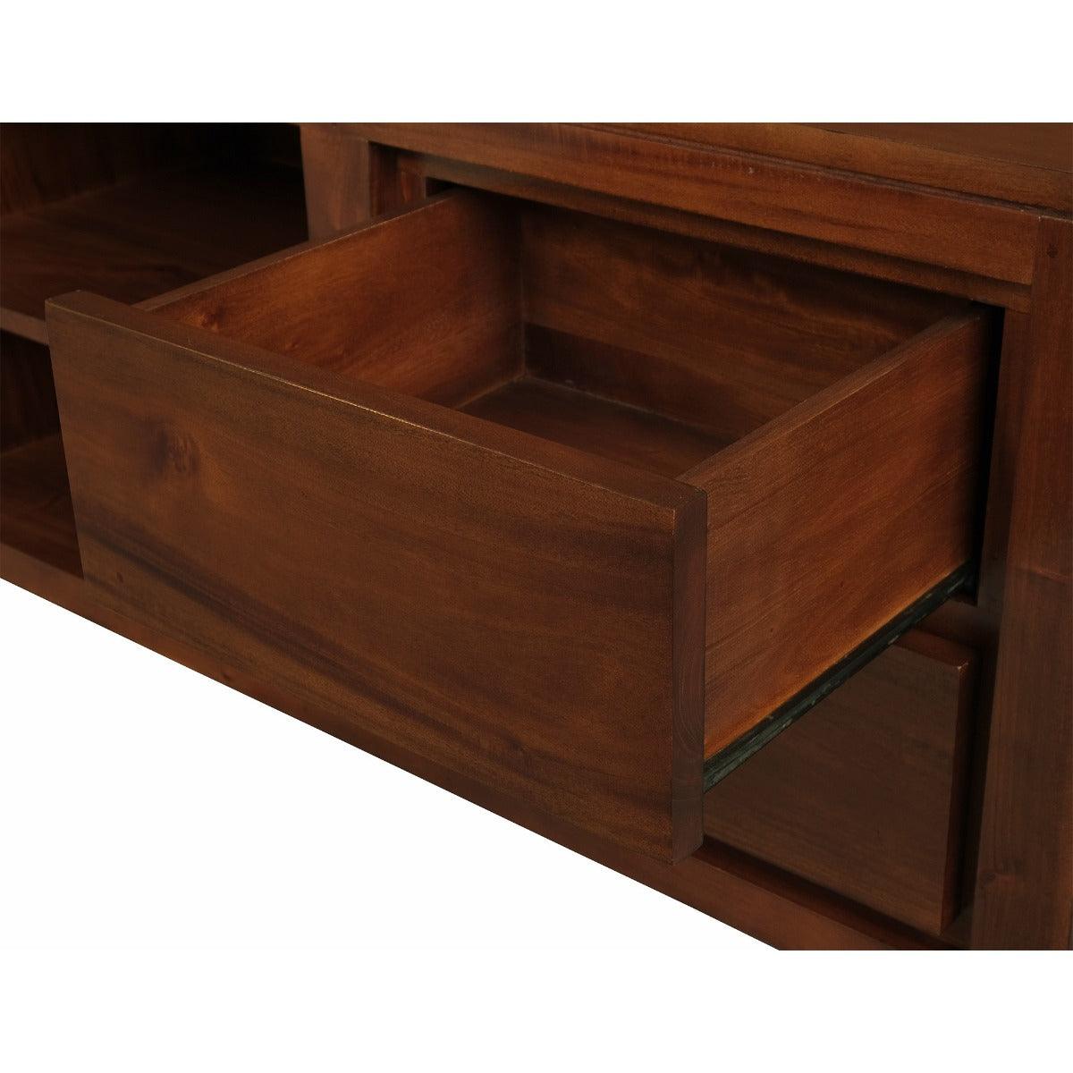 TANAKA SOLID MAHOGANY TV UNIT 1700MM WITH 4 DRAWERS & 2 SHELVES IN MAHOGANY - MyChocolateWood