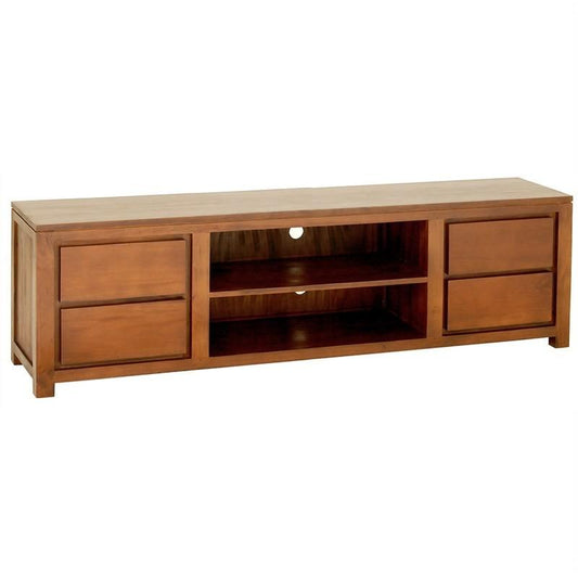 TANAKA SOLID MAHOGANY TV UNIT - 4 DRAWERS & 2 SHELVES IN LIGHT PECAN 200CM - MyChocolateWood