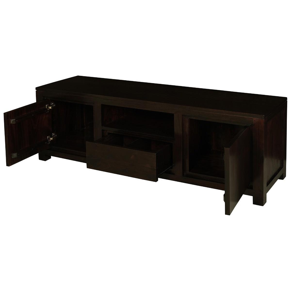 TANAKA SOLID MAHOGANY TV UNIT WITH 2 DOORS & 1 DRAWER IN CHOCOLATE 160CM - MyChocolateWood
