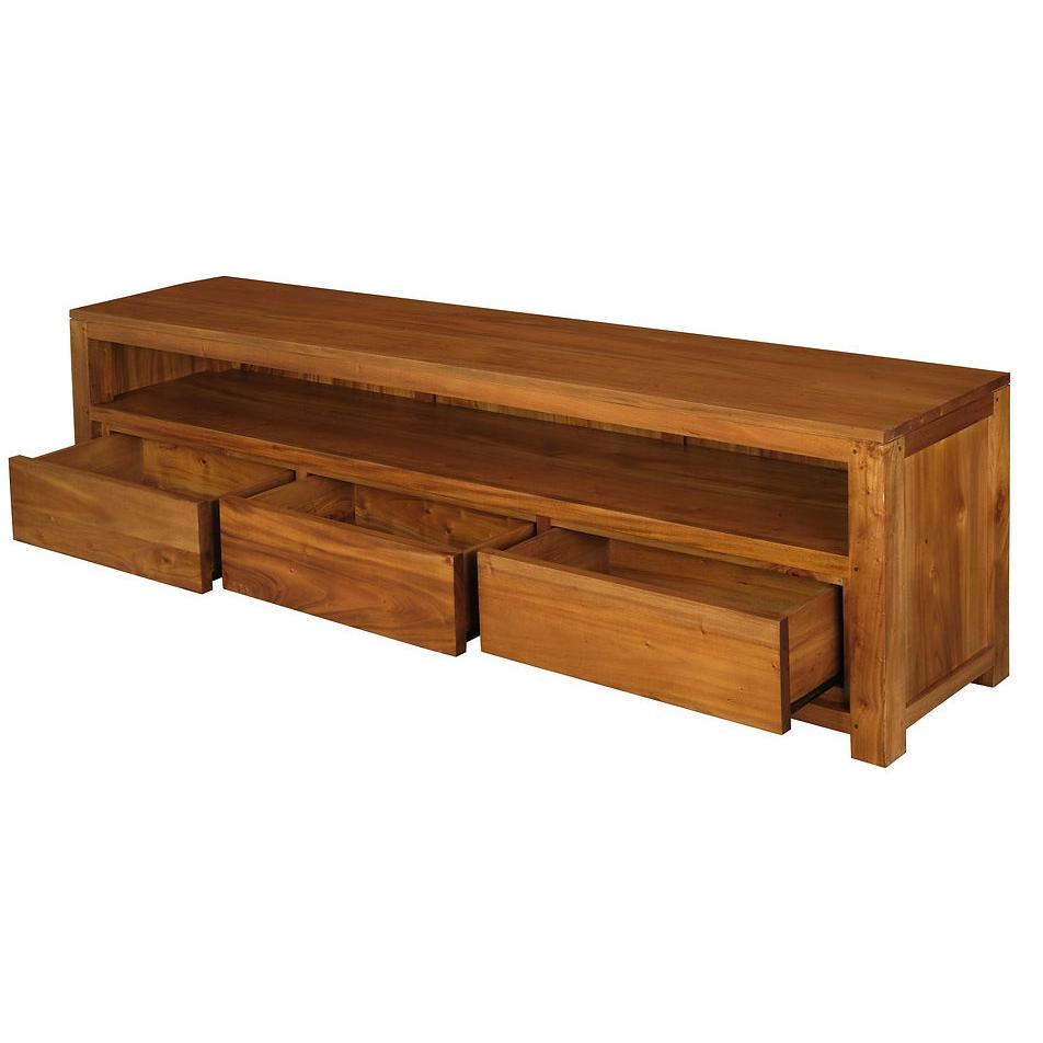 TANAKA SOLID MAHOGANY TV UNIT WITH 3 DRAWERS IN LIGHT PECAN 190CM - MyChocolateWood