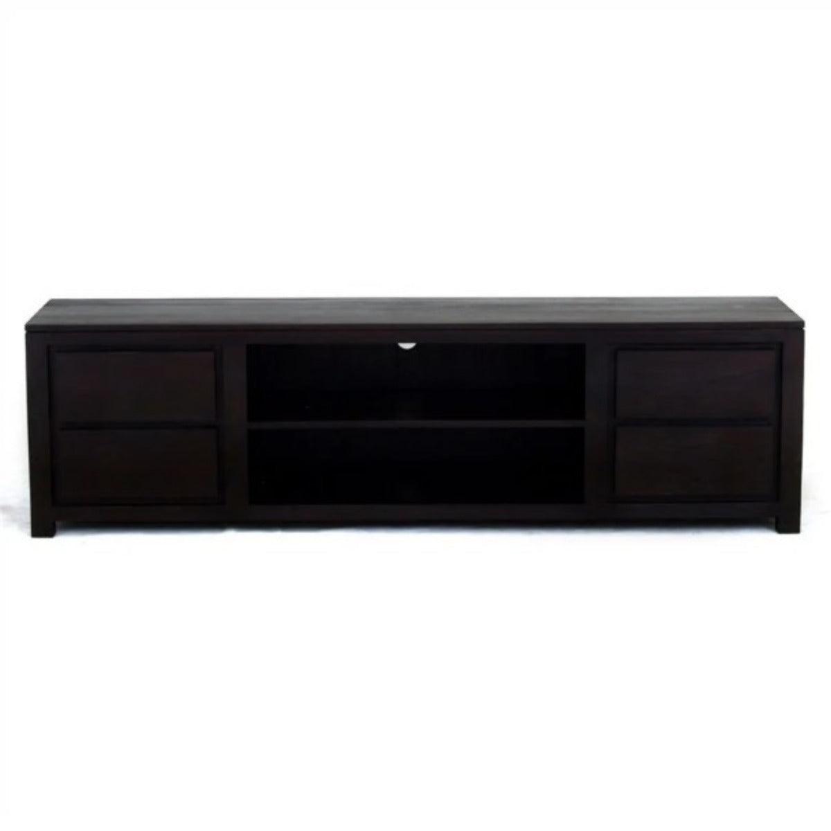 TANAKA SOLID MAHOGANY TV UNIT WITH 4 DRAWERS & 2 SHELVES IN CHOCOLATE 200CM - MyChocolateWood
