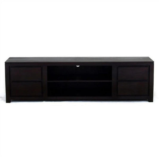 TANAKA SOLID MAHOGANY TV UNIT WITH 4 DRAWERS & 2 SHELVES IN CHOCOLATE 200CM - MyChocolateWood