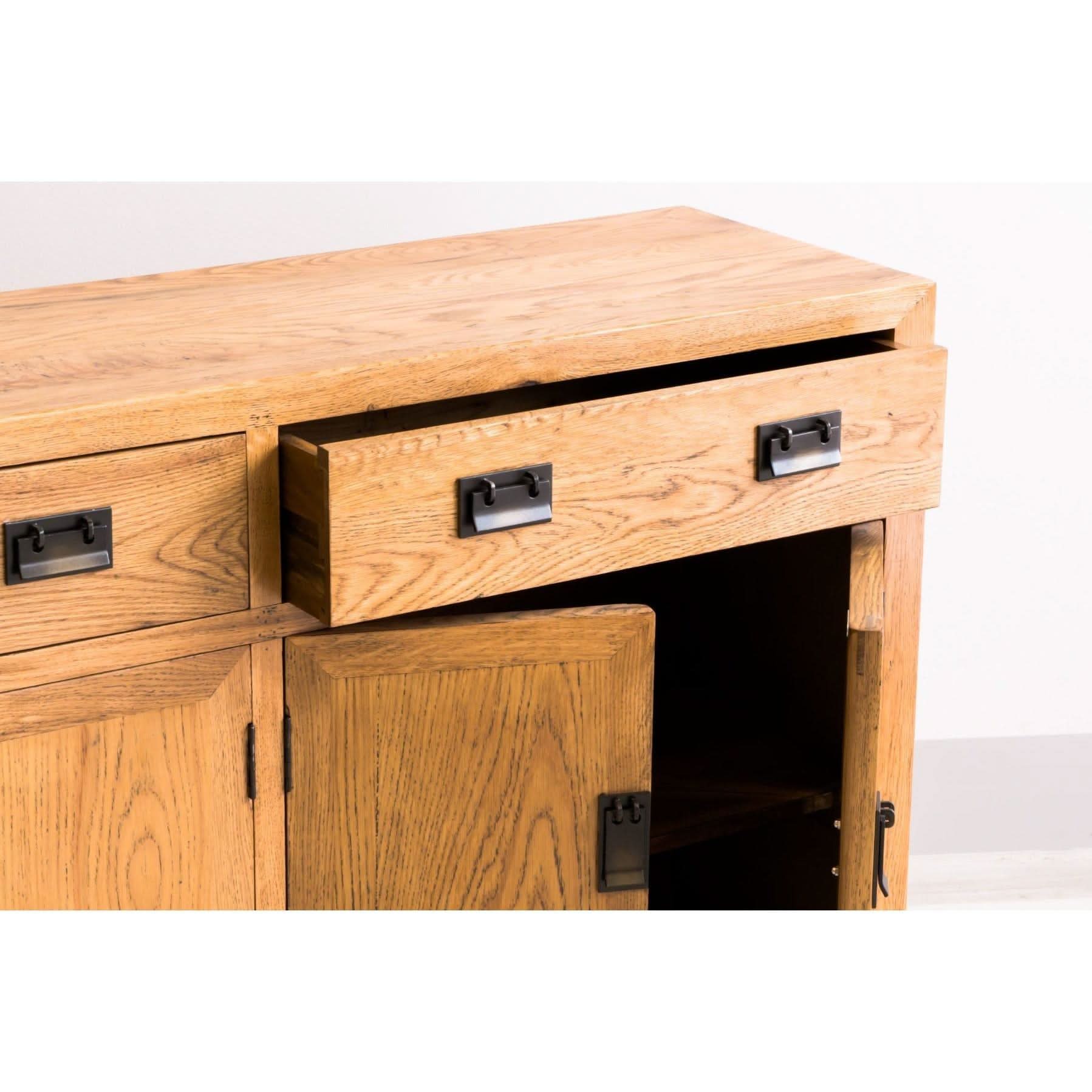 TARA SOLID OAK BUFFET SIDEBOARD NATURAL 2-DRAWERS 4 DOORS 180 CMS - MyChocolateWood