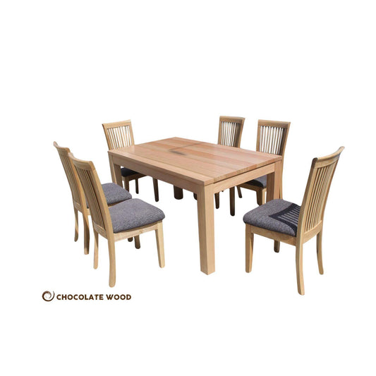 TARAGON 7 PIECE SOLID TASSIE OAK DINING SET IN CLEAR LACQUER AUSTRALIAN MADE TO ORDER - MyChocolateWood