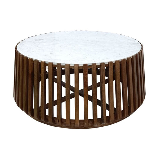 TASHA MARBLE COFFEE TABLE OAK WOOD BASE IN WHITE/BLACK - MyChocolateWood