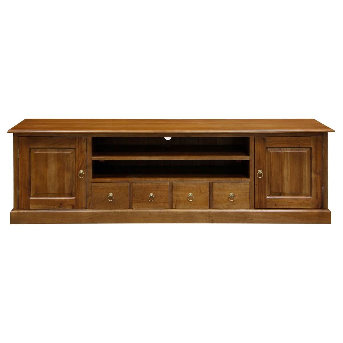 TASMANIA MAHOGANY TIMBER 2 DOORS & 4  DVD SIZE DRAWERS 200CM TV UNIT/ENTERTAINMENT UNIT IN LIGHT PECAN - MyChocolateWood