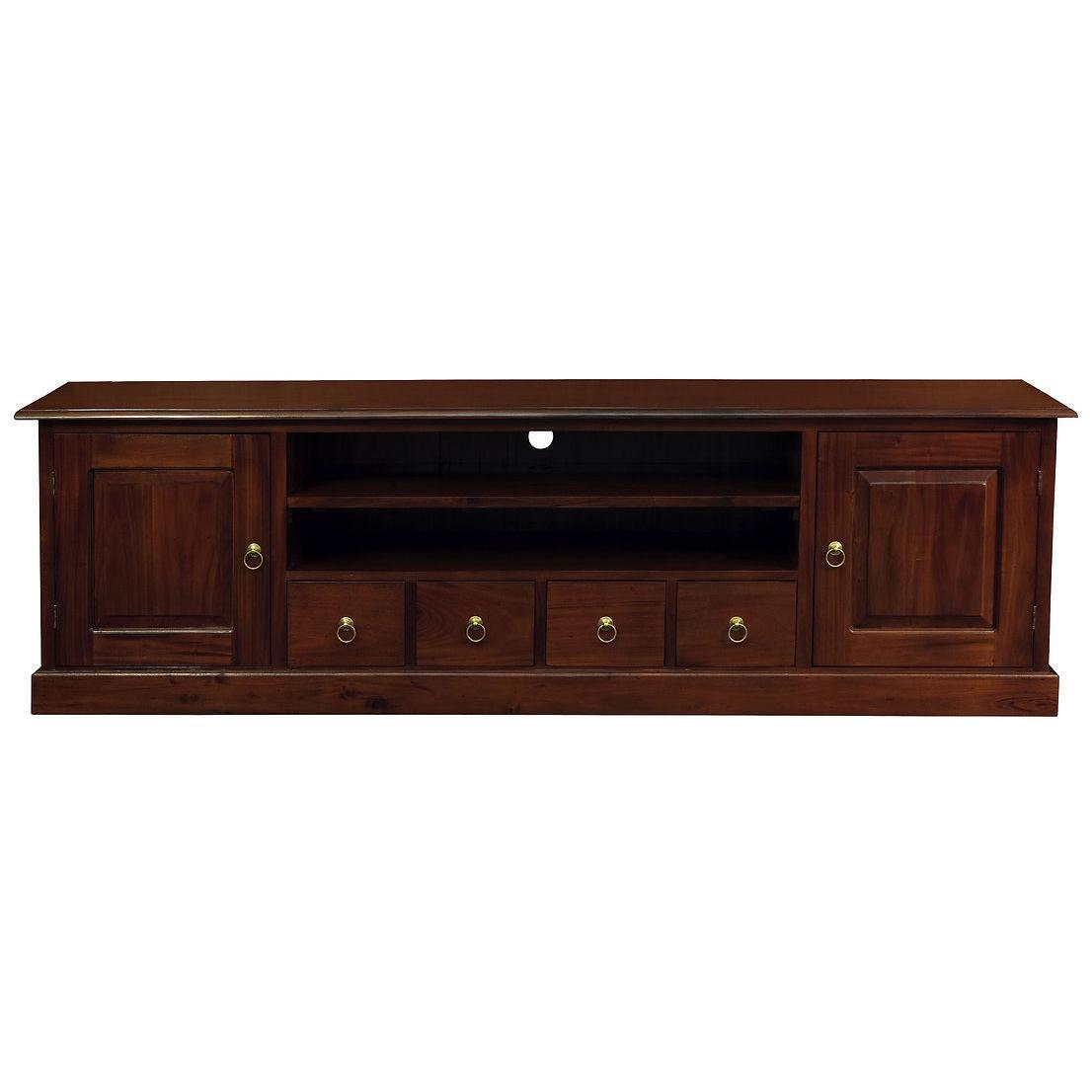 TASMANIA MAHOGANY TIMBER 2 DOORS & 4 DVD SIZE DRAWERS 200CM TV UNIT/ENTERTAINMENT UNIT IN MAHOGANY - MyChocolateWood