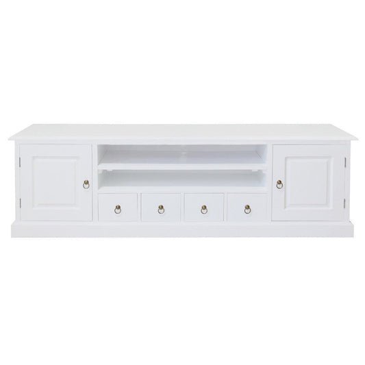 TASMANIA MAHOGANY TIMBER 2 DOORS & 4 DVD SIZE DRAWERS 200CM TV UNIT/ENTERTAINMENT UNIT IN WHITE - MyChocolateWood